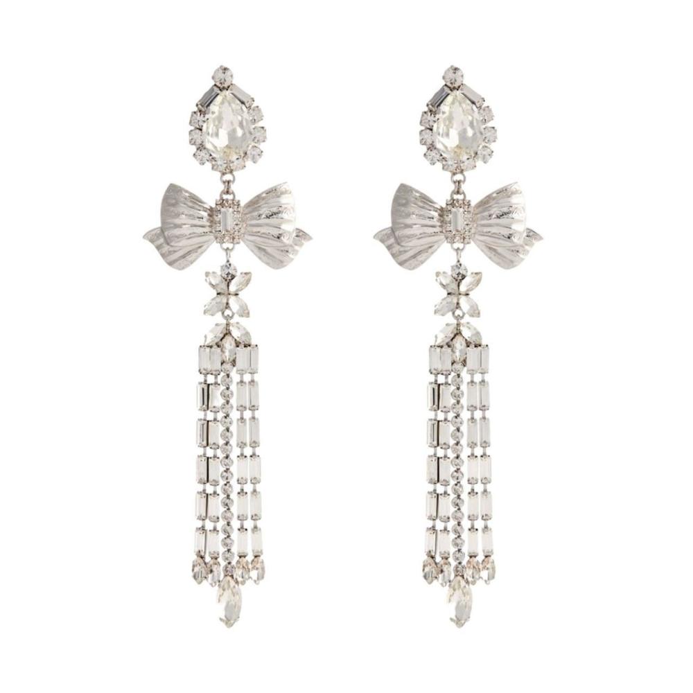 Alessandra Rich - Crystal Bow Drop Clip-On Earrings